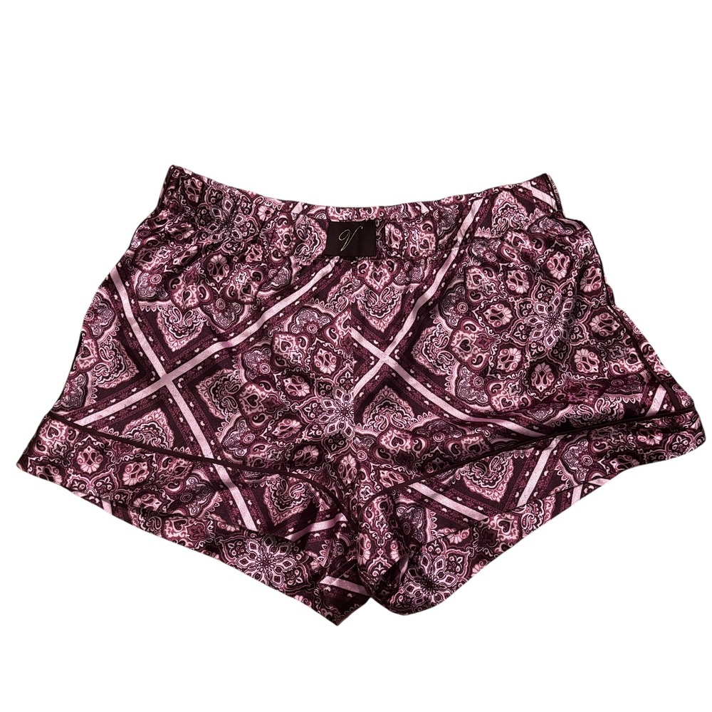 Victorias Secret Pajama Shorts Small Satin‎ Purple Paisley Medallion Boho Sleep